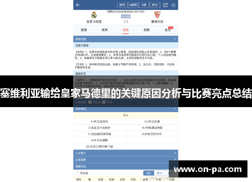 塞维利亚输给皇家马德里的关键原因分析与比赛亮点总结