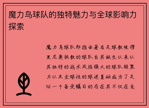 魔力鸟球队的独特魅力与全球影响力探索